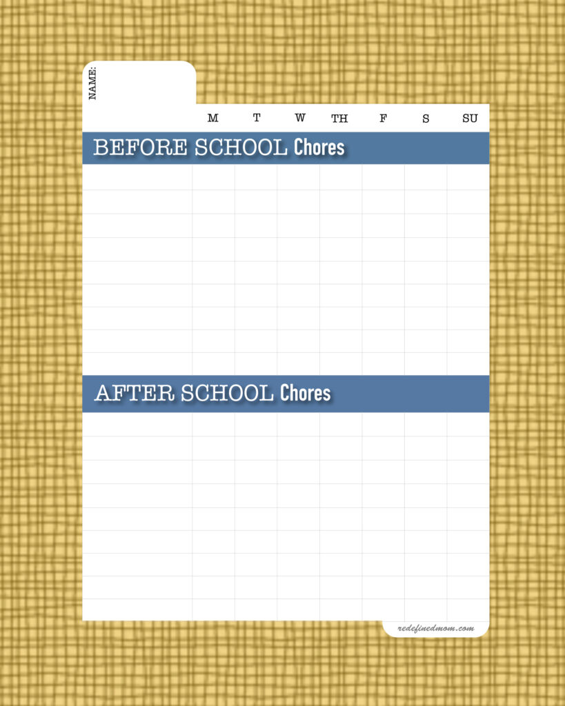 DIY Back To School Chore Chart Template