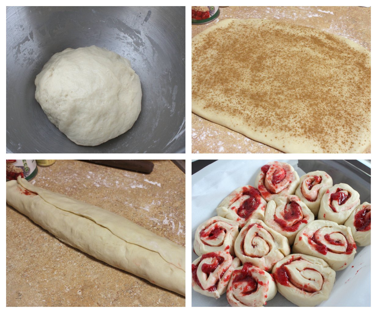 cherry cinnamon roll in process collage