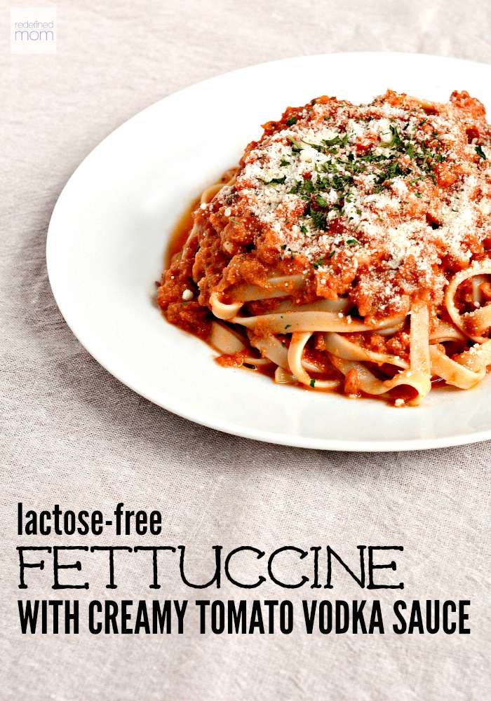 While this Lactose-Free Fettuccine with Tomato Vodka Cream Sauce secret is sheep's cheese, which most people who are lactose-intolerant can eat it because it's low lactose content. So indulge and enjoy.