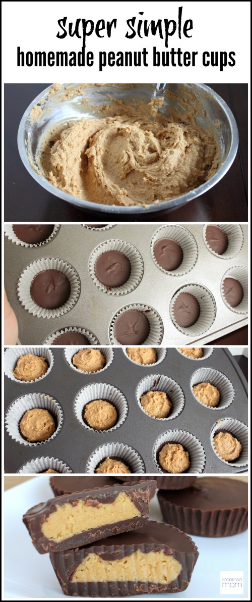 This Super Simple Homemade Peanut Butter Cups Recipe is made with only six ingredients and can be whipped up in under an hour (and most of that time is waiting patiently for the chocolate to harden.)