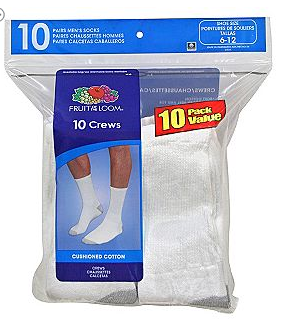 KMart | Men's Fruit of the Loom Crew Socks (10 Pack) for $4.99