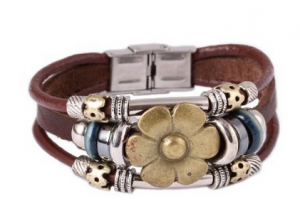 Flower and Leather Bracelet