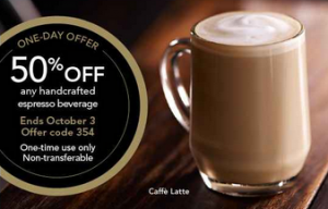 Starbucks Coupon | 50% Off Handcrafted Beverages