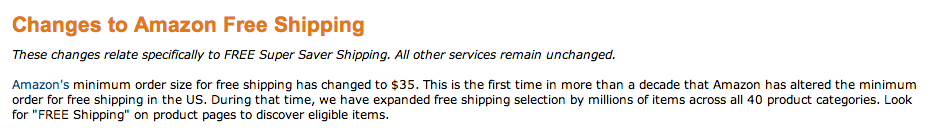 Changes to Amazon Super Saver Shipping