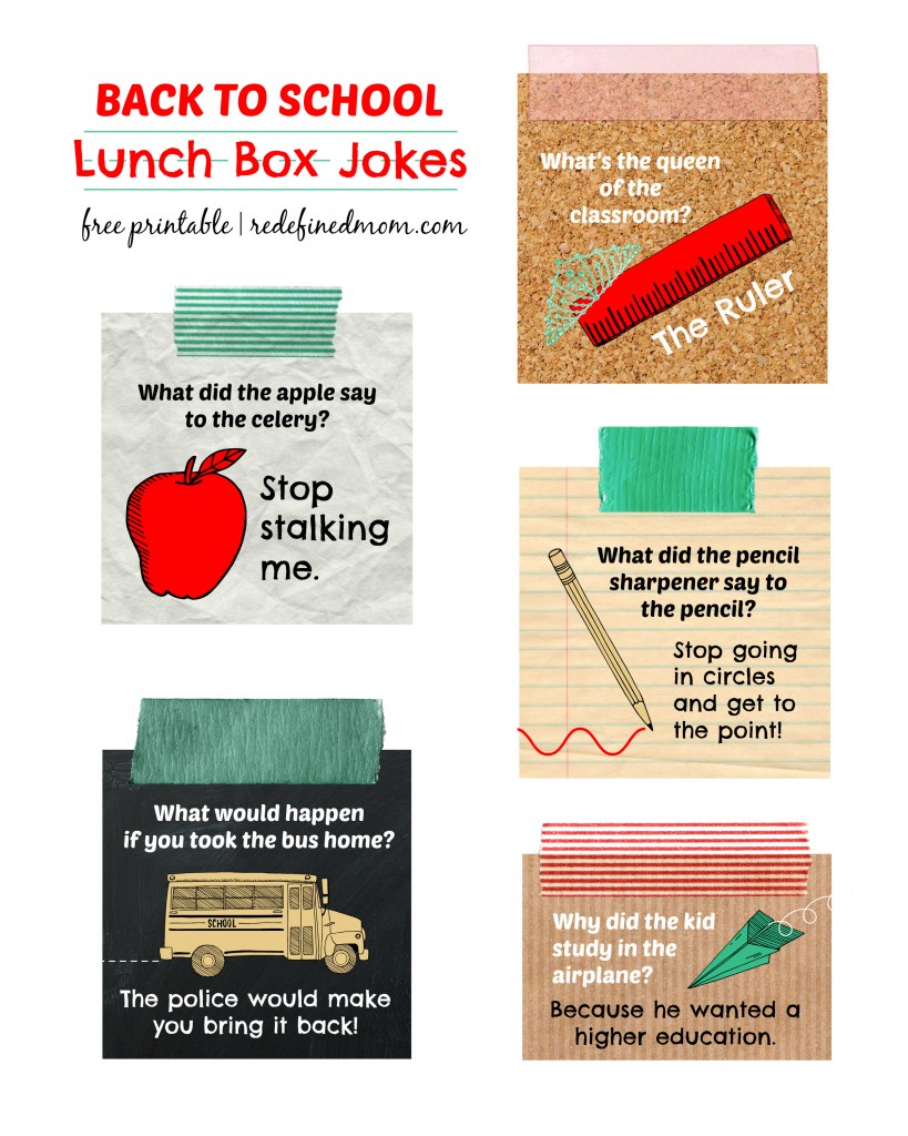 Back to School Lunch Box Jokes Free Printable