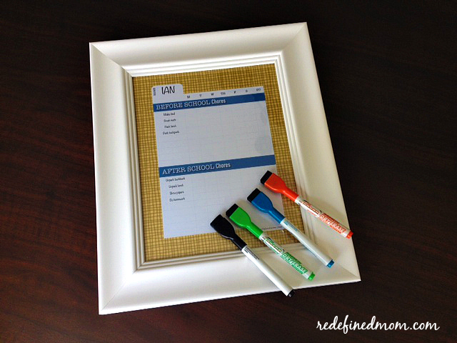 Get your child back in the swing of things and ready for a successful year with this easy DIY Dry-Erase Chore Chart that has both before and after school sections.  Includes a FREE printable.