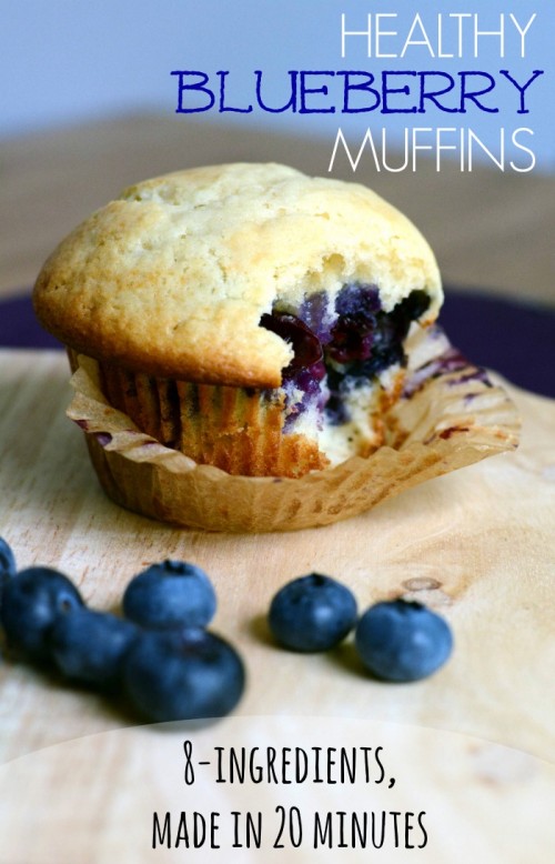 Healthy Blueberry Muffins... 8 ingredients and made in 20 minutes. Perfect for breakfast, snack or dinner.