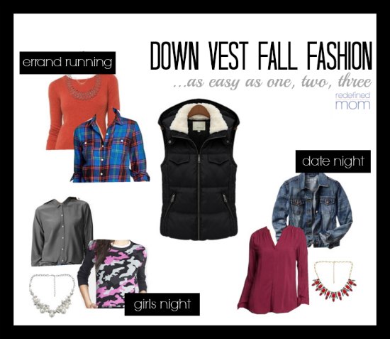 We all love a good down vest. They are like the yoga pants of tops. But down vests can be fashionable too. Just remember the rule of "one. two. three" and you will look awesome at pickup, the grocery store, or a night on the town. 