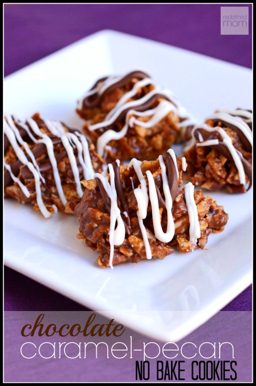 Imagine all the things you love about a traditional turtle candy merged with the crunchiness of cornflakes and throw in a good dose of gourmet, because you are making your own caramel. Stand back no-bake cookie nay-sayers and welcome the No Bake Cornflake Chocolate Caramel Pecan Cookie Recipe.