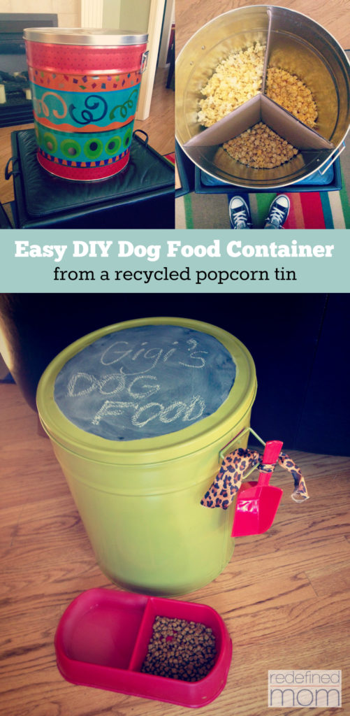 Have an old metal popcorn tin? Need a spot to store your dog's stuff? Here's an easy tutorial for a DIY Dog Food Container from a Recycled Popcorn Tin.