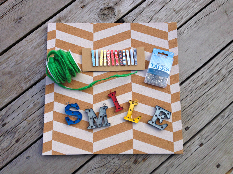 This Easy DIY Chevron Cork Board Sign not only brings a smile to someone's face, but it is a functional cork board perfect for kitchen or bedroom. Super easy. Very inexpensive and a great summer craft project.