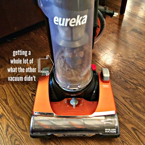 An Honest Mom's Review of the Eureka Brushroll Clean Vacuum, including pictures of how much gunk it picked up in her house. #cleaninguntangled