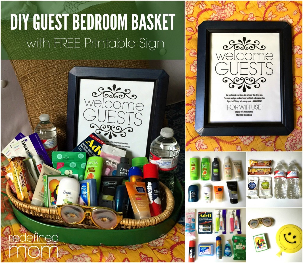 Take hosting company to the next level with this DIY Guest Room Basket with FREE Printable Sign. Sign includes space for Wifi information, garage code and more.