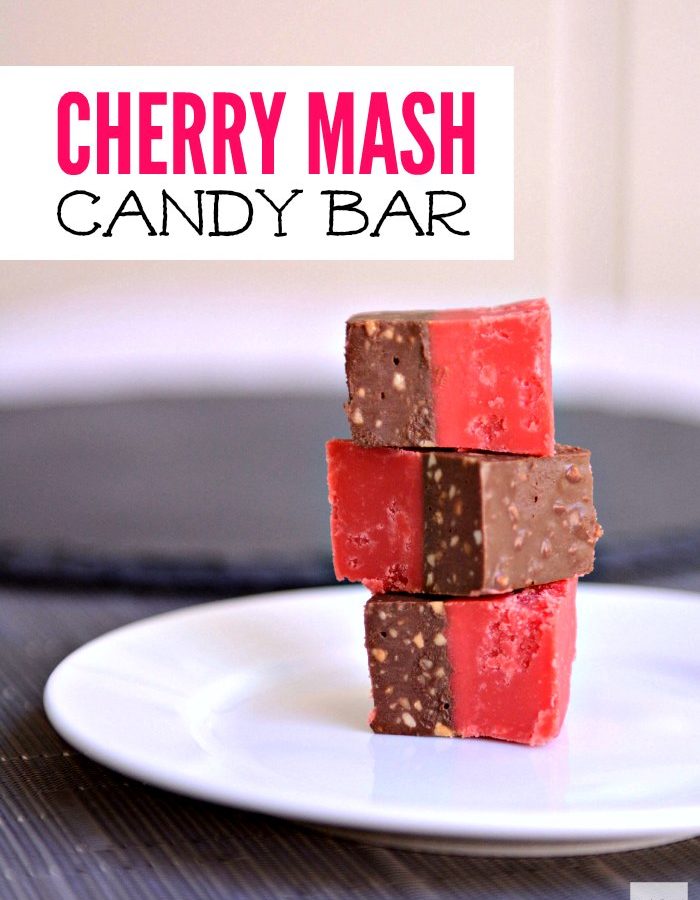 This Cherry Mash Candy Bar Recipe is a copycat of the beloved candy bar - a cherry, marshmallow base topped with chocolate, salted peanuts & peanut butter.